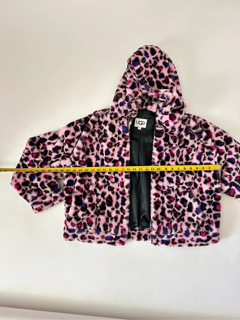 UGG Mandy Faux Fur Jacket Girls Large Pink & Purple Leopard Print